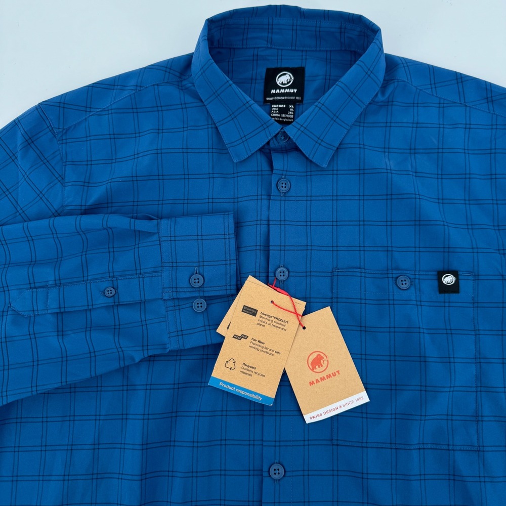 Mammut Lenni Longsleeve Shirt Mens XL Blue Plaid Hiking Outdoor 1015-01460 NWT